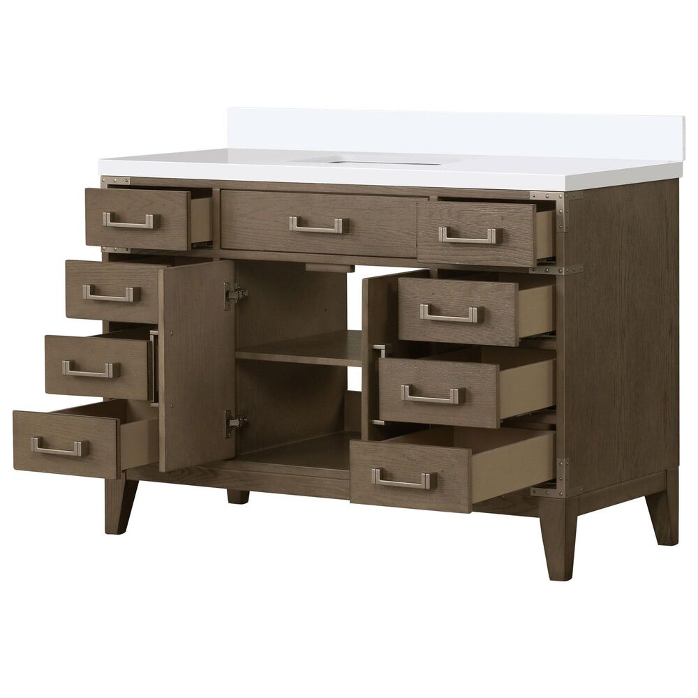 Lexora Home Laurel 48&quot; Single Bathroom Vanity in Grey Oak with White Quartz Top and Rectangular Sink, , large