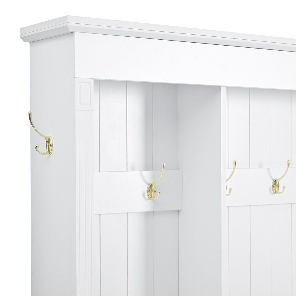 HOMLUX 9-Hook Hall Tree with 3-Cabinet in White and Natural, , large