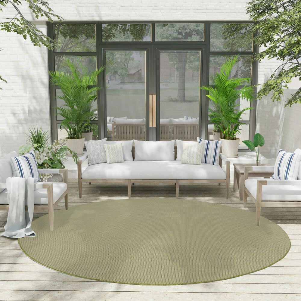 Nourison Courtyard Ivory and Green 8&#39; Round Indoor/Outdoor Area Rug, , large