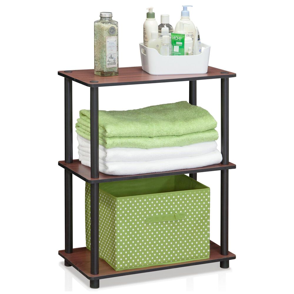 HOMLUX 3-Tier Compact Open Storage Bookshelf in Dark Cherry and Black, , large