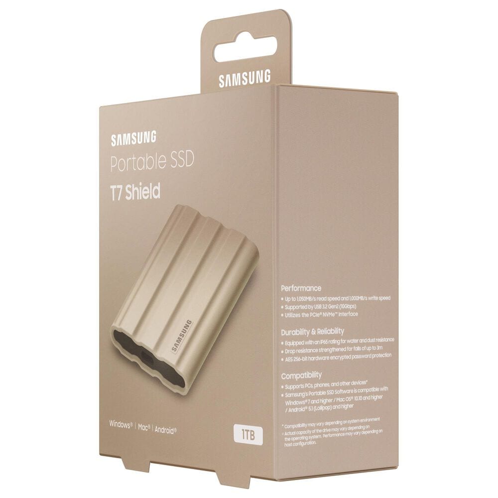 Samsung 2TB T7 Shield Portable External SSD in Beige, , large