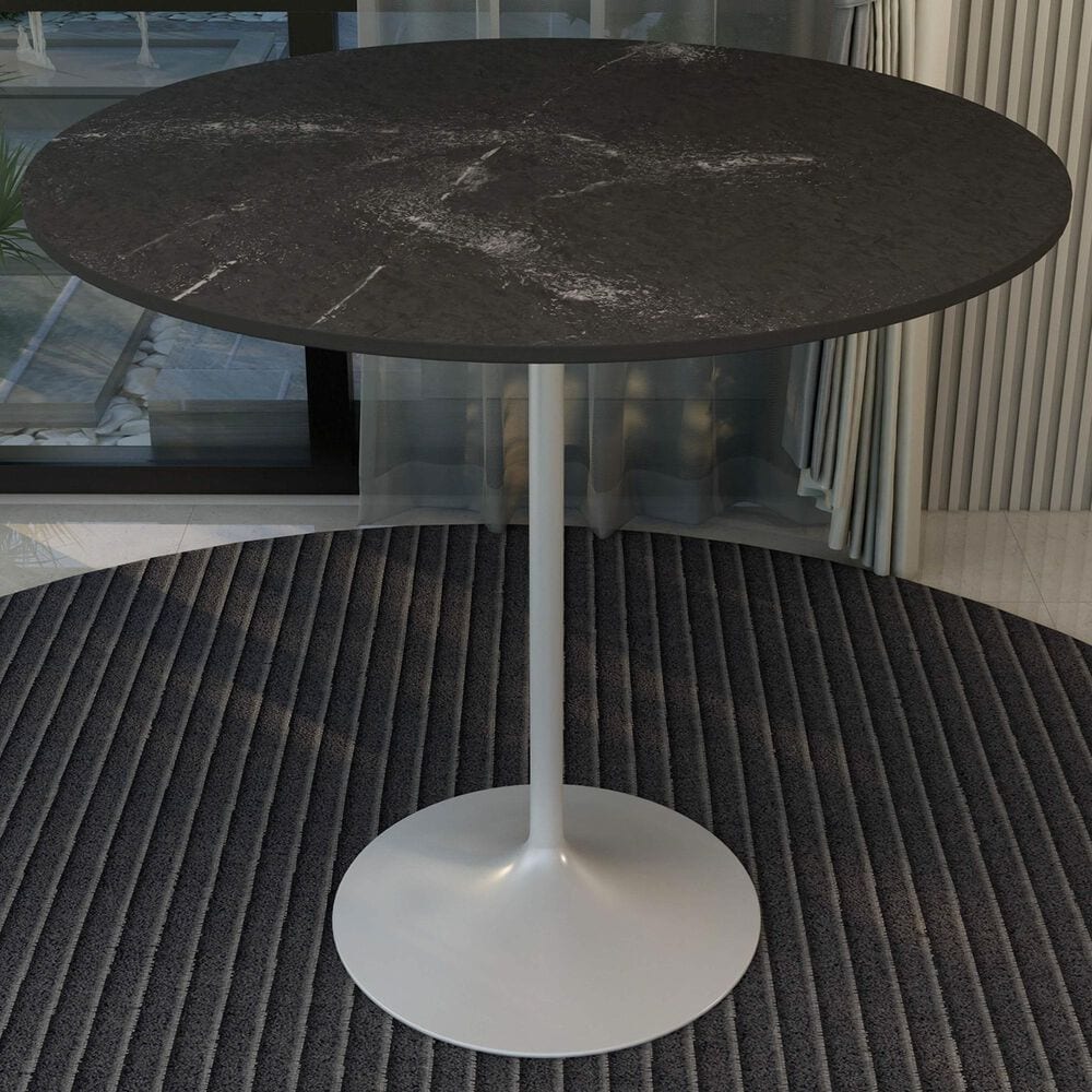 Leisuremod LeisureMod Verve Collection Modern Bar Height Table White Base with 48 Round Black Marbelized MDF Top, , large