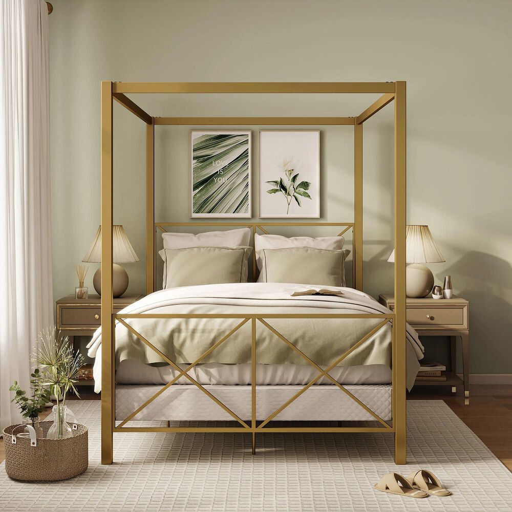 Furniture of America Rosadale Full X-Cross Canopy Bed in Gold, , large