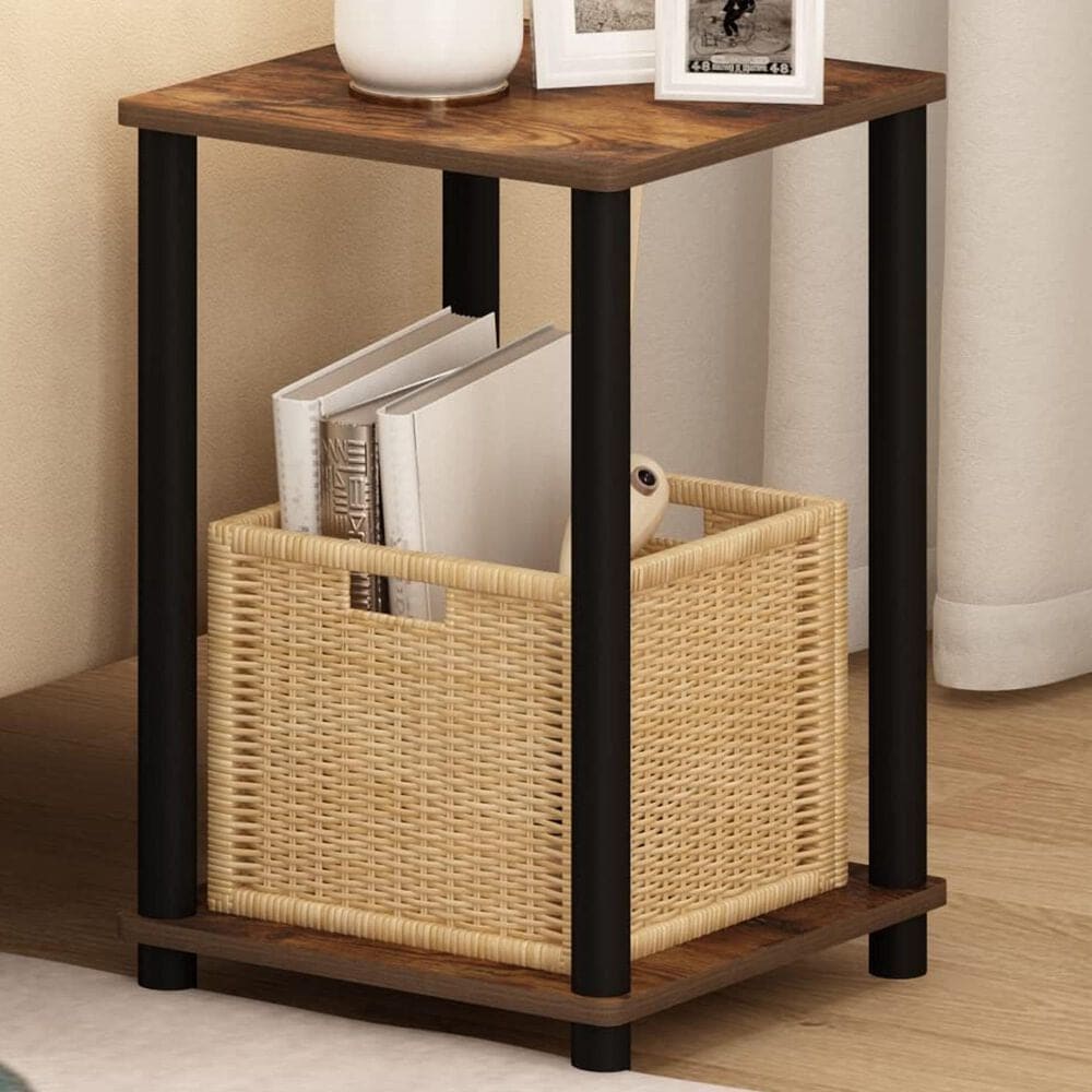 HOMLUX 2-Tier Turn-N-Tube End Table in Amber Pine and Black, , large
