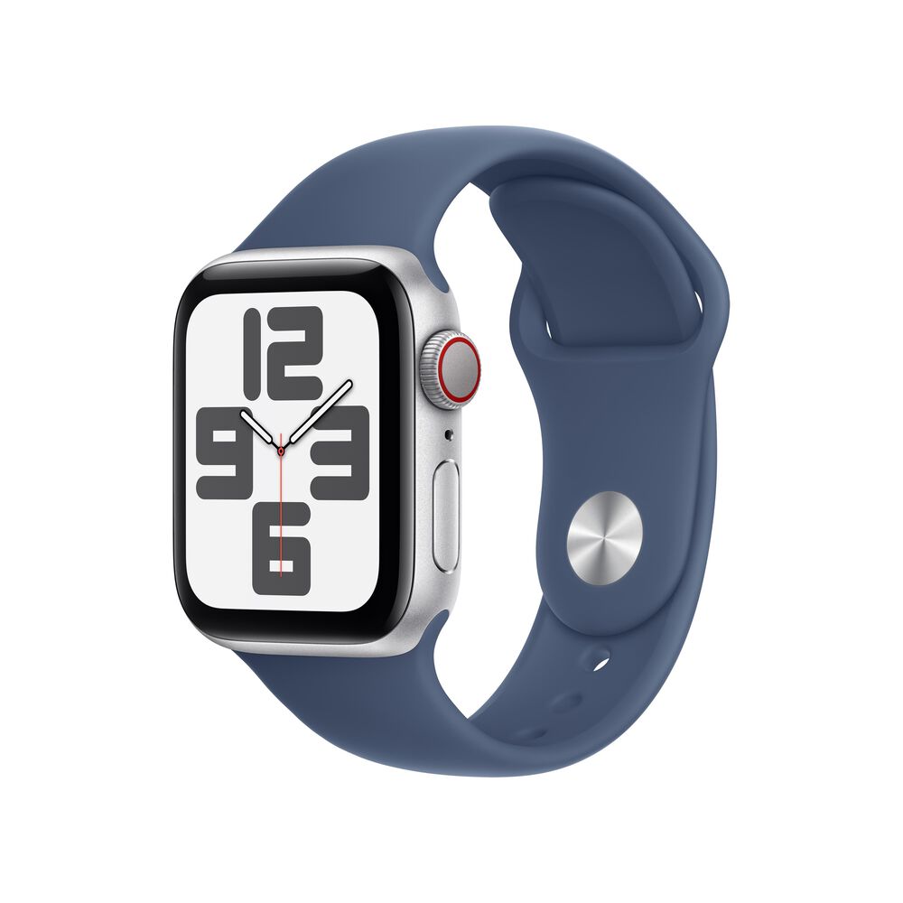 Apple Watch SE GPS + Cellular 40mm Silver Aluminum Case with Denim Sport Band - S/M, , large
