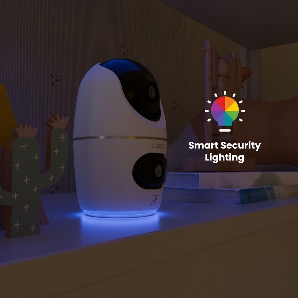 Lorex 2K Dual Lens Indoor Pan-Tilt Wi-Fi Security Camera in White, , large