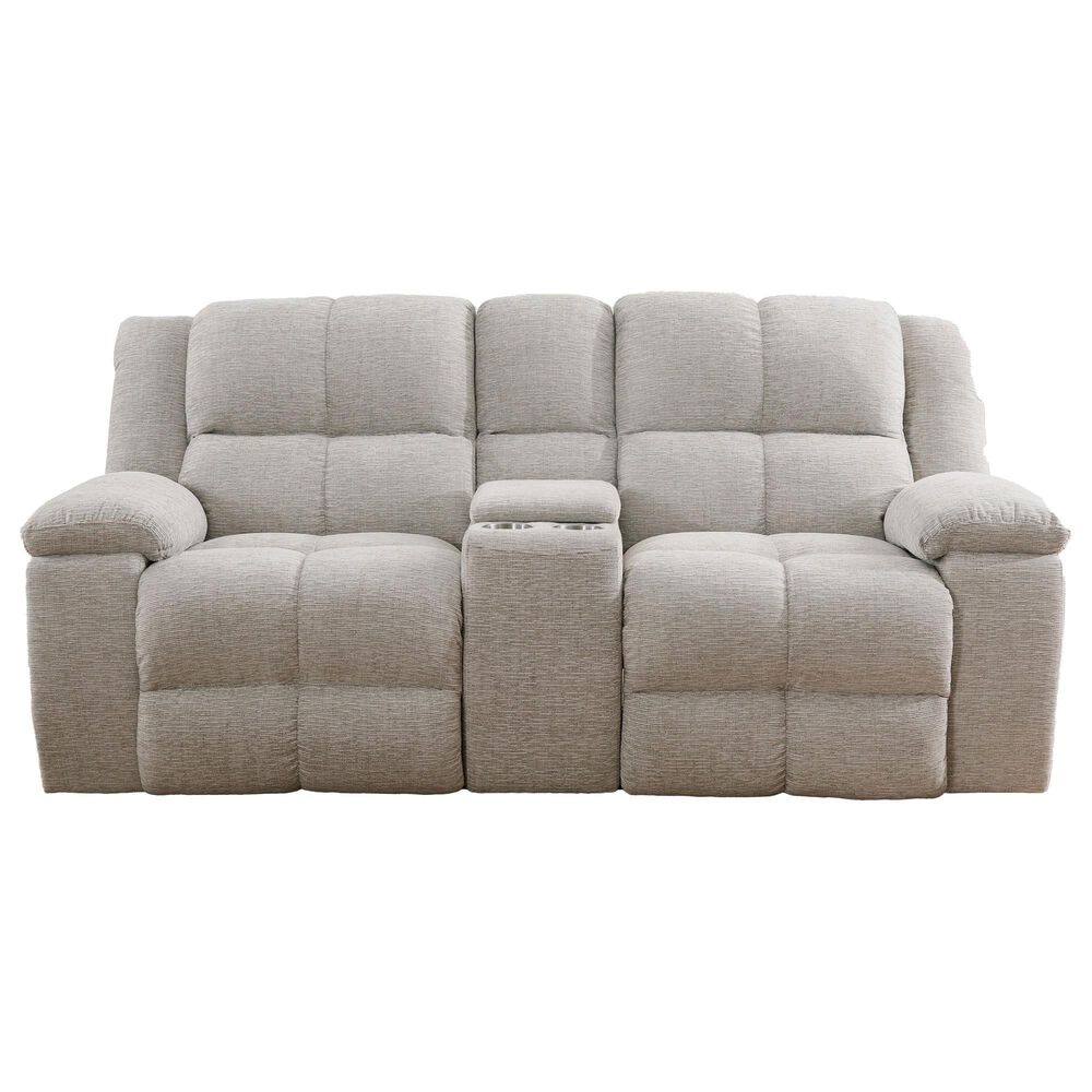 Simeon Collection Buster Manual Dual Reclining Console Loveseat in Opal Taupe Velvet, , large