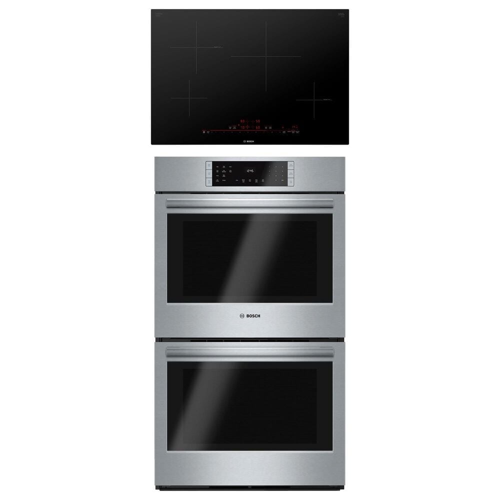 Bosch 800 Series 2-Piece Kitchen Package with Stainless Steel 30" Double Electric Wall Oven and 30" Black Induction Cooktop, , large