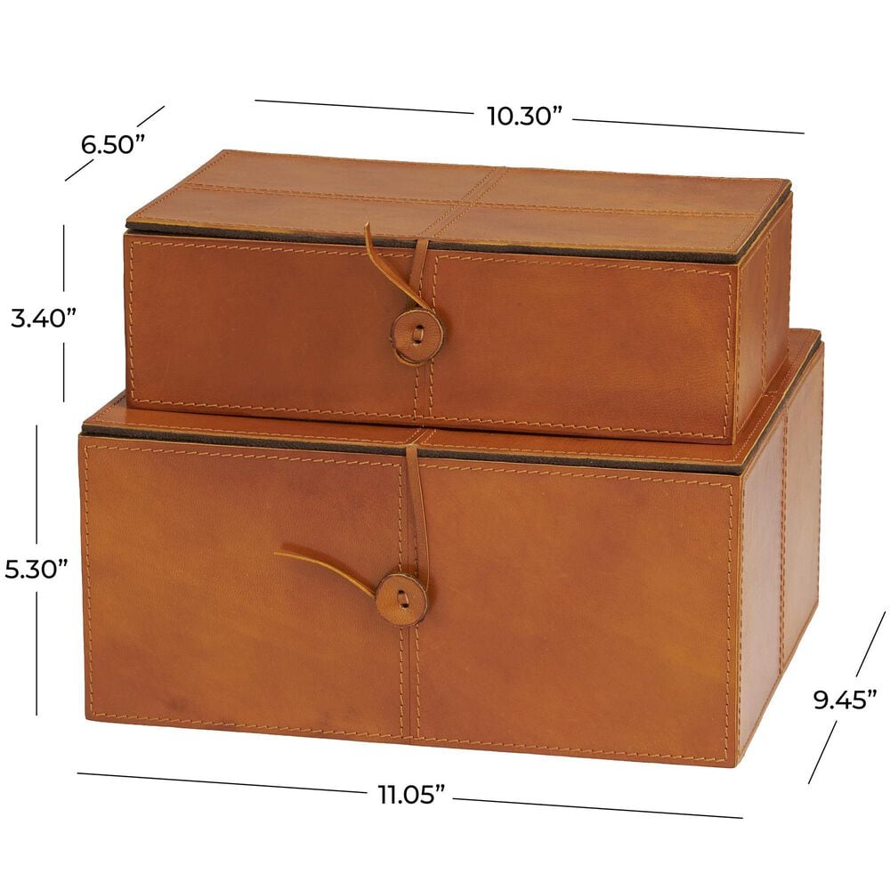 Maple and Jade 11.5&quot; 2-Piece Handmade Storage Decorative Box Set in Cognac Brown, , large