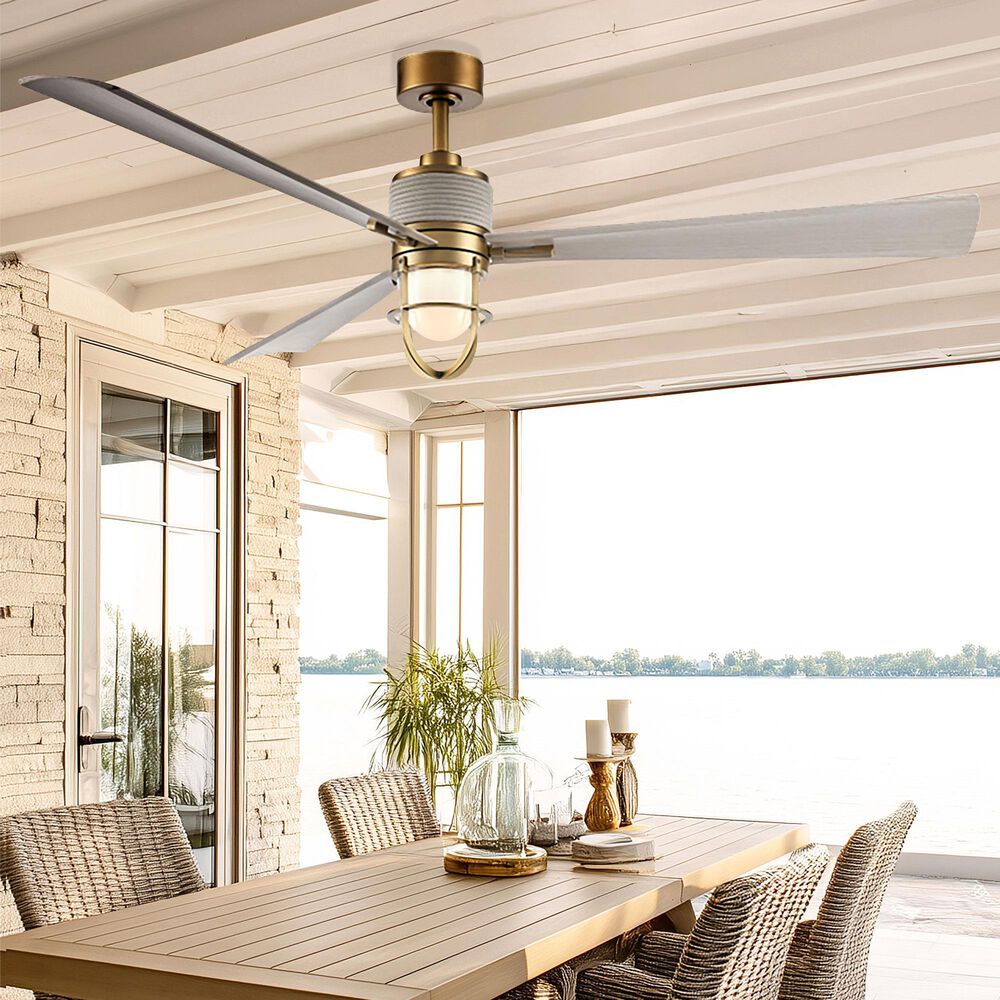 Minka-Aire Nauticus 65" Smart Indoor/Outdoor Ceiling Fan with Warm Coastal Driftwood Blades in Legacy Brass, , large