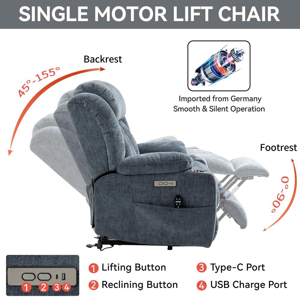 Hearth and Haven Power Lift Recliner in Blue, , large