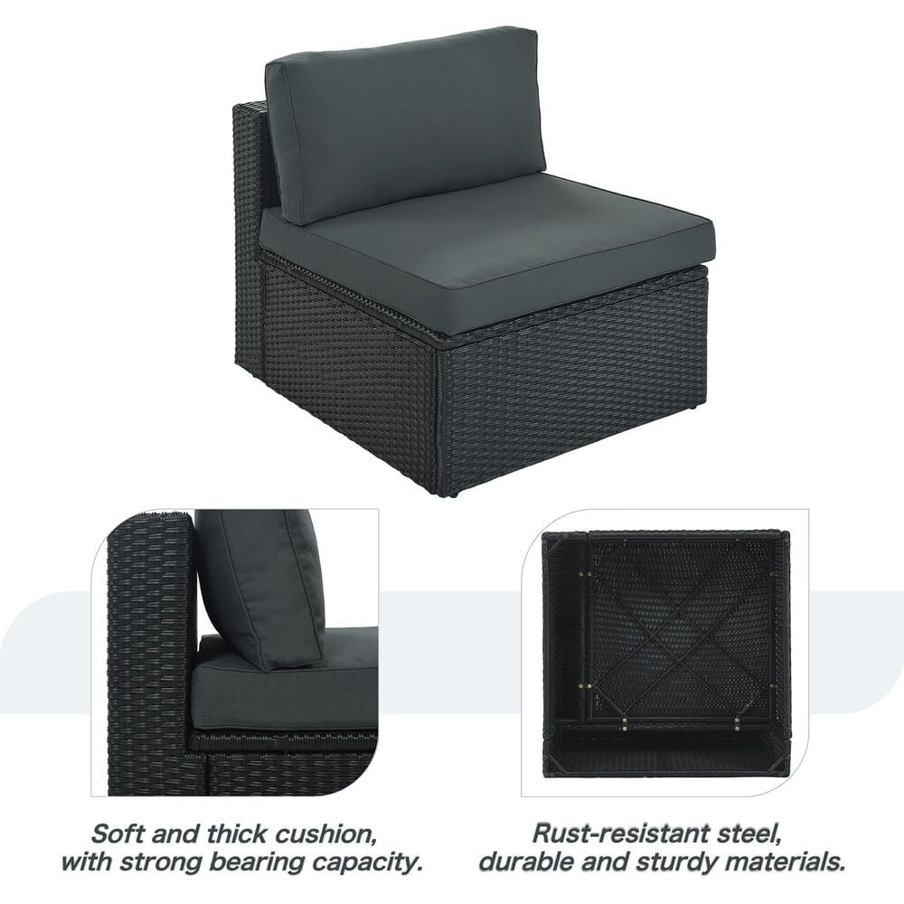 HOMLUX 7-piece Outdoor Conversation Set with Black Wicker in Gray, , large