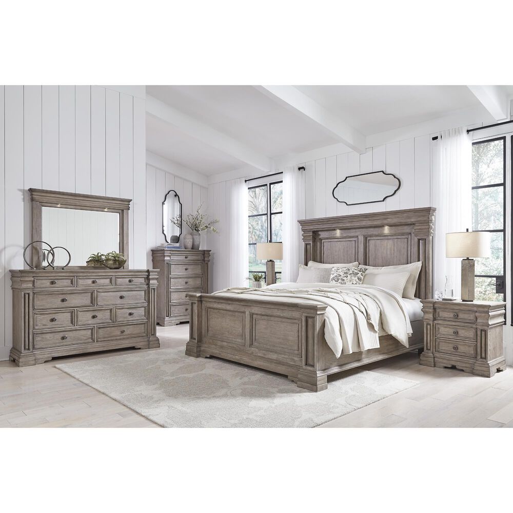 Millenium Blairhurst 3-Piece King Panel Bedroom Set in Light Grayish Brown with Lights, , large
