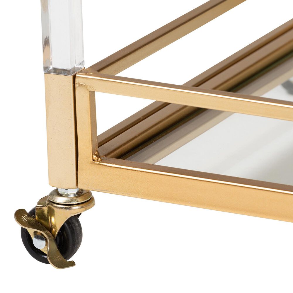 Baxton Studio Savannah 2-Tier Wine Cart in Gold and Clear, , large