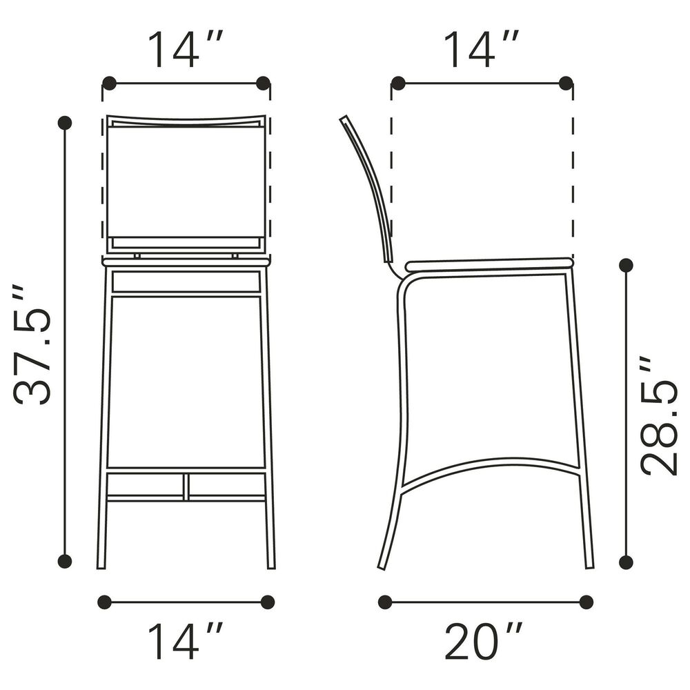Zuo Modern Soar Bar Stools in Black and Silver &#40;Set of 2&#41;, , large