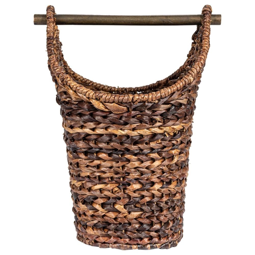 Creative Coop Braided Bankuan Toilet Paper Basket with Wood Handle in Dark Brown, , large