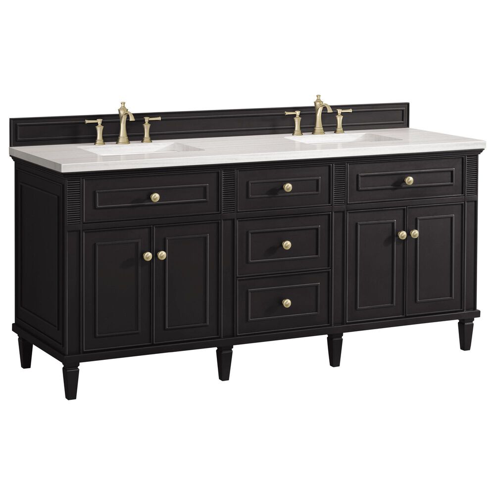 James Martin Vanities Lorelai 72" Double Vanity in Black Onyx with 3 cm Arctic Fall Solid Surface Top, , large