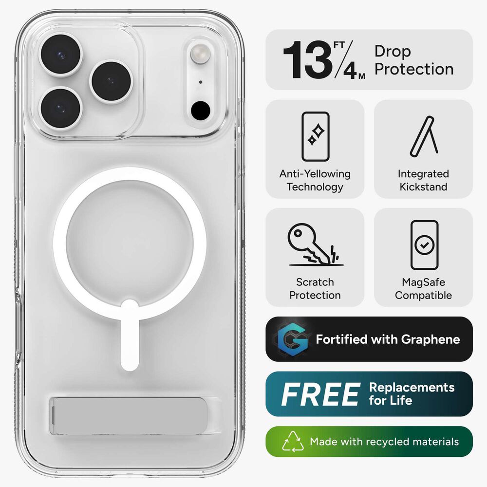 Zagg Crystal Palace Snap Case with Kickstand for Apple iPhone 17 Pro Max in Clear, , large
