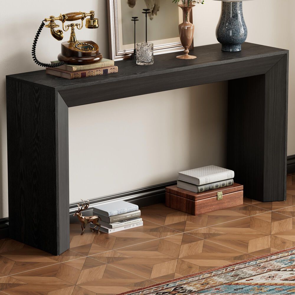 Hearth and Haven Mirod59" Console Table with Side Panel Legs in Black, , large