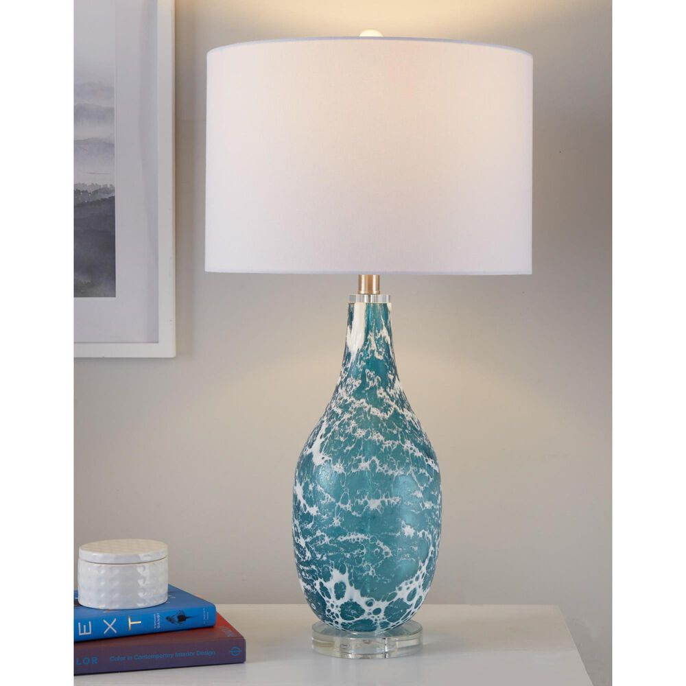 LumiSource Rocca Glass Table Lamp in Sapphire Blue, White, Brushed Nickel and Clear (Set of 2), , large