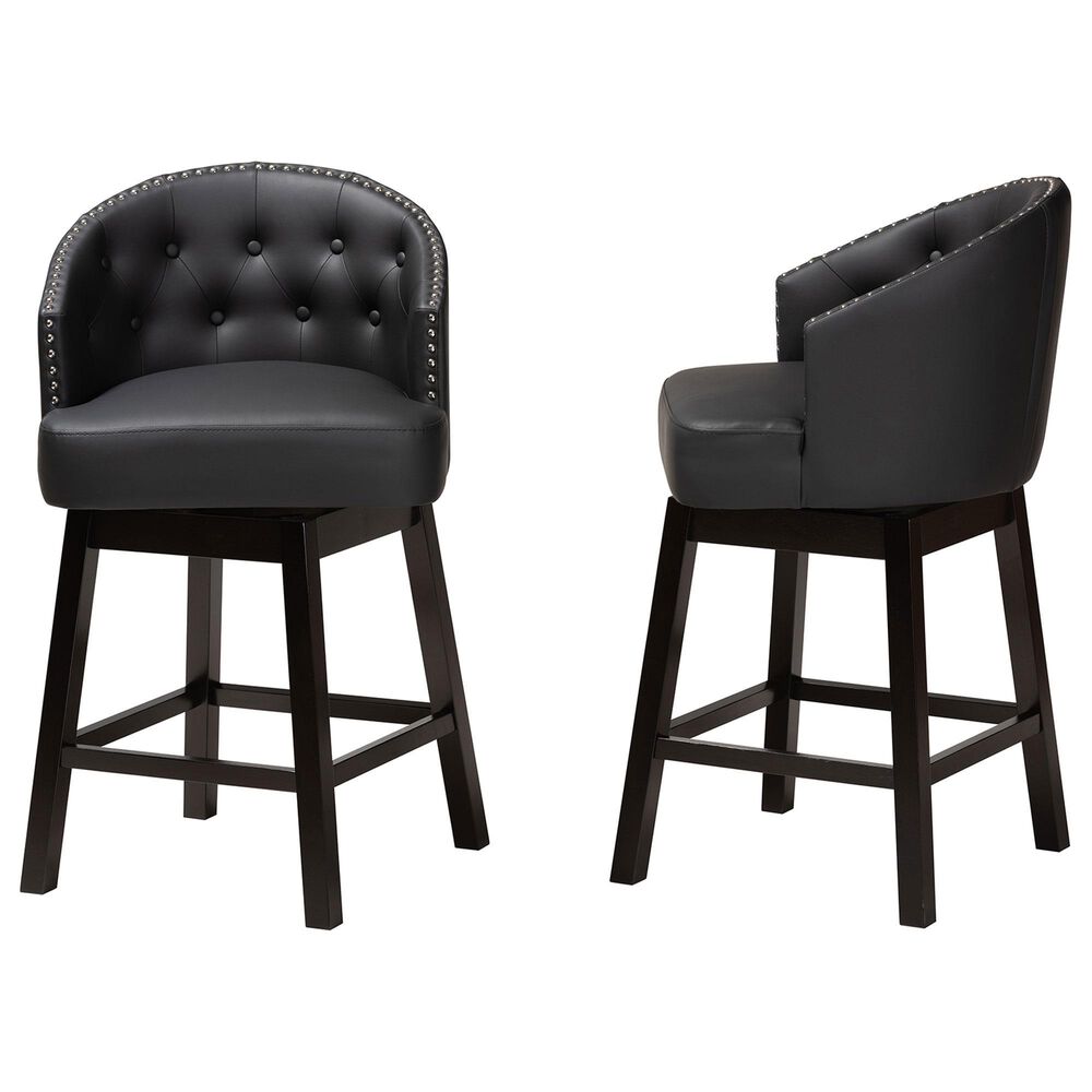 Baxton Studio Theron Swivel Counter Stool with Black Cushion in Espresso Brown (Set of 2), , large