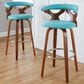 LumiSource Gardenia Swivel Fixed-Height Bar Stool with Teal Fabric Upholstery in Chrome and Walnut (Set of 2), , large