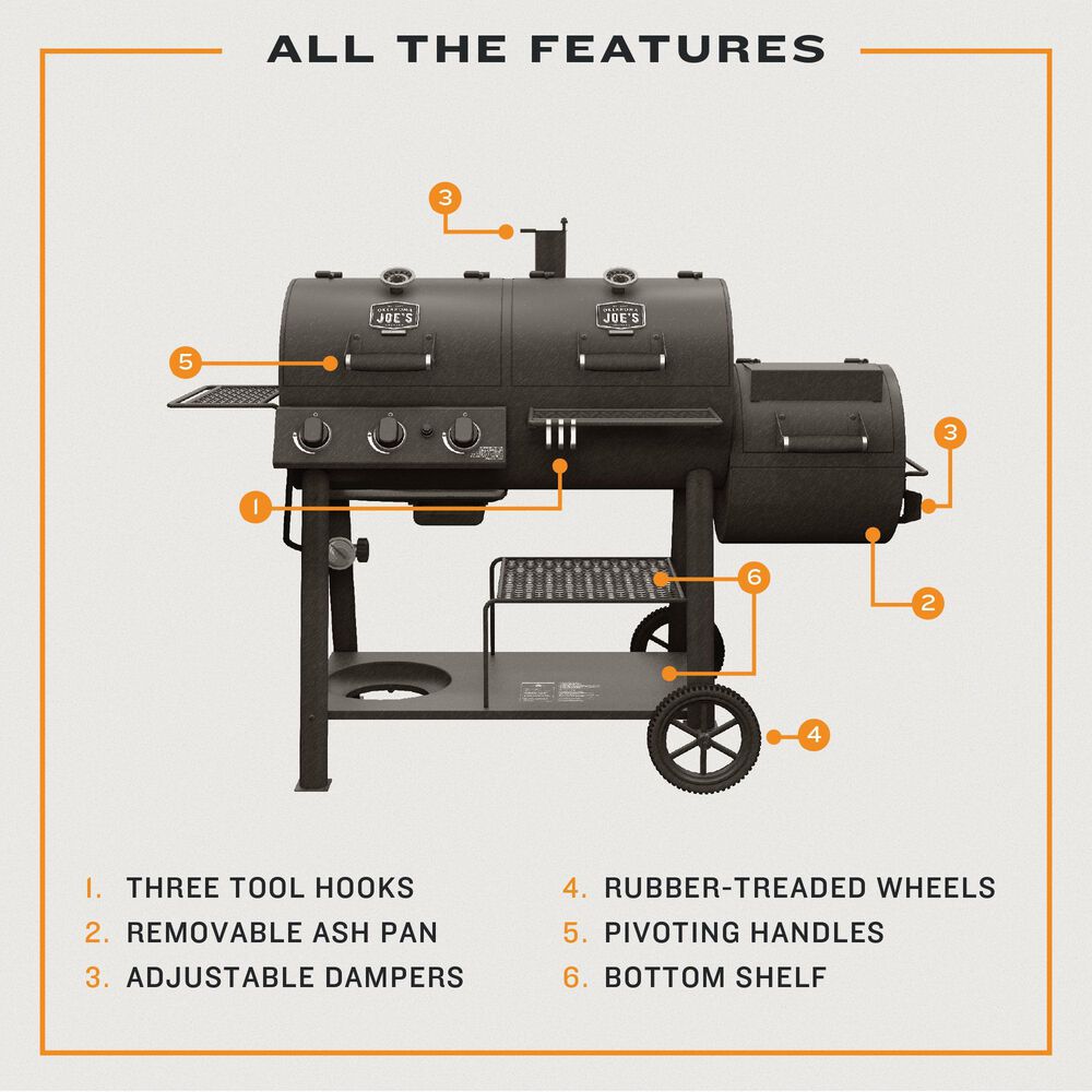 Charbroil Oklahoma Joe's Canyon Combo Dual-Fuel Gas Grill and Charcoal Offset Smoker in Black, , large