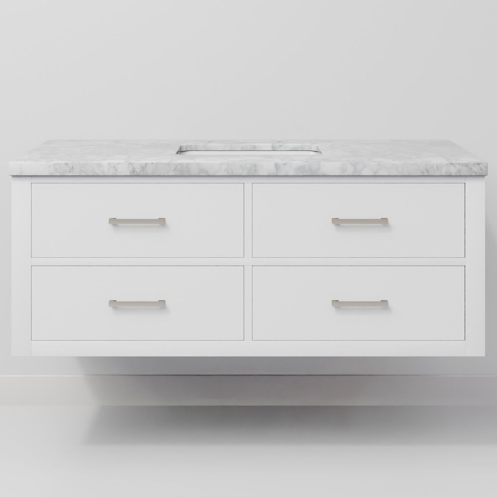 Lexora Home Castor 48" Single Bathroom Vanity in White with 2 cm White Carrara Marble Top and Rectangular Sink, , large