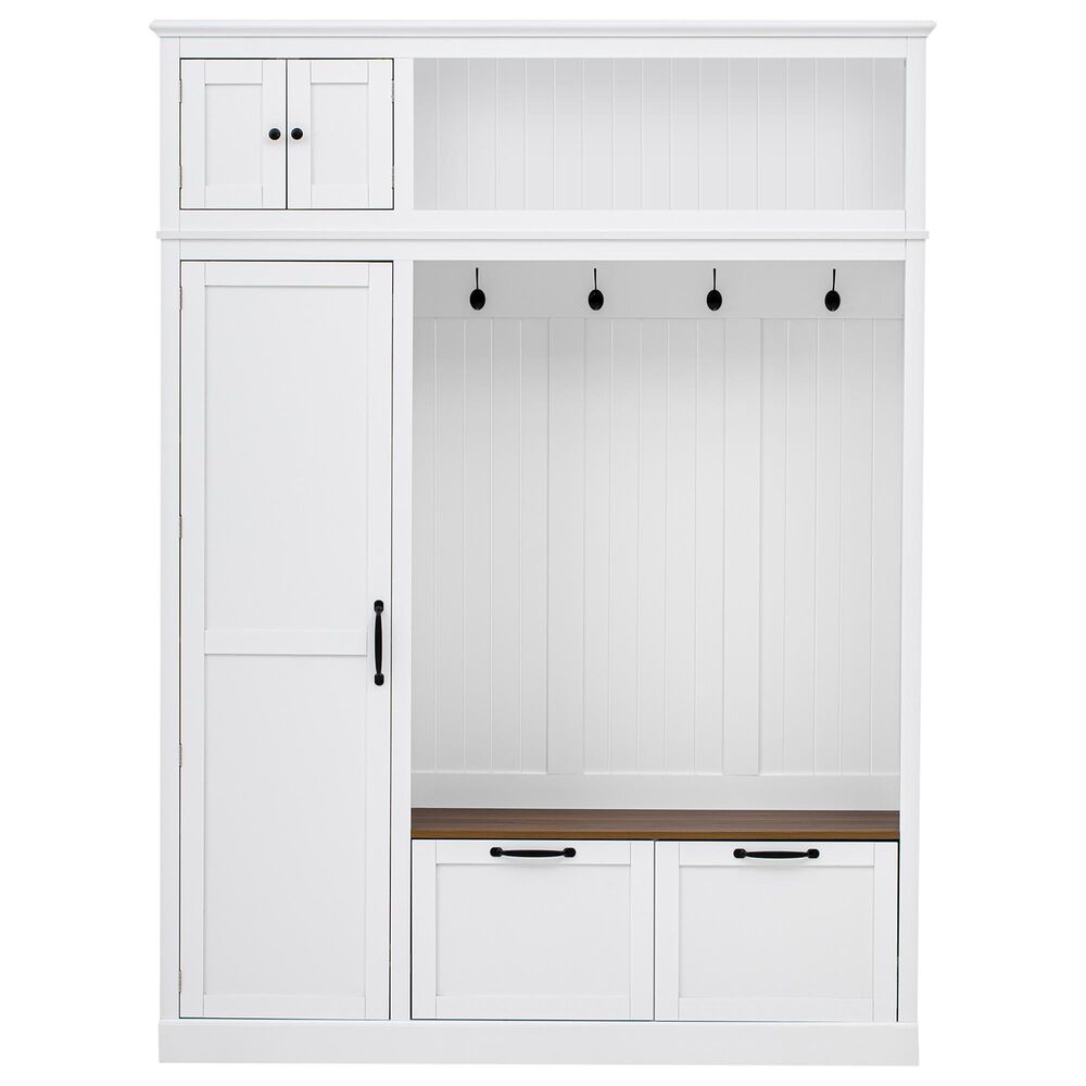 GigaCloud 3-in-1 Hall Tree with 2 Drawers and Seat Bench in White, , large