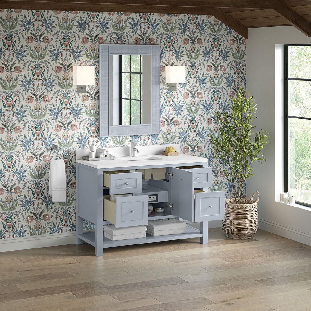 James Martin Vanities Breckenridge 48&quot; Single Bathroom Vanity in Serenity Blue with Single Hole 3 cm White Zeus Quartz Top and Rectangular Sink, , large