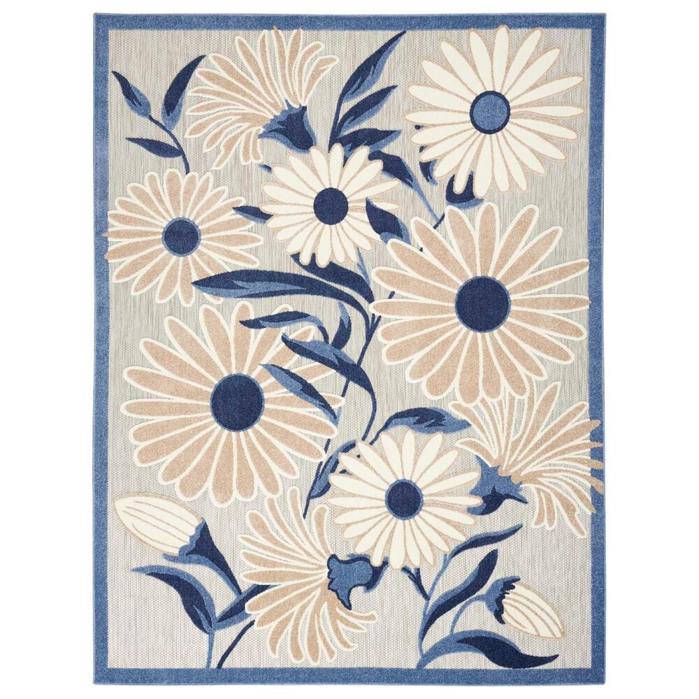 Nourison Aloha ALH33 7"10" x 10"6" Blue and Grey Indoor/Outdoor Area Rug, , large