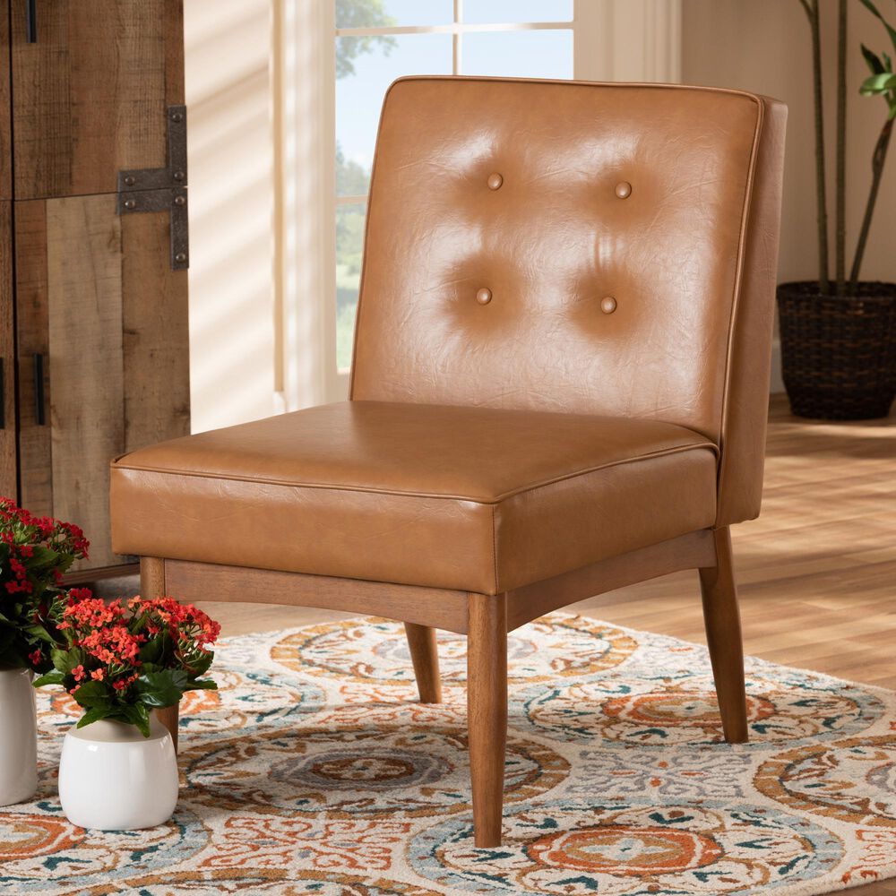 Baxton Studio Arvid Side Chair with Tan Cushion in Walnut Brown, , large