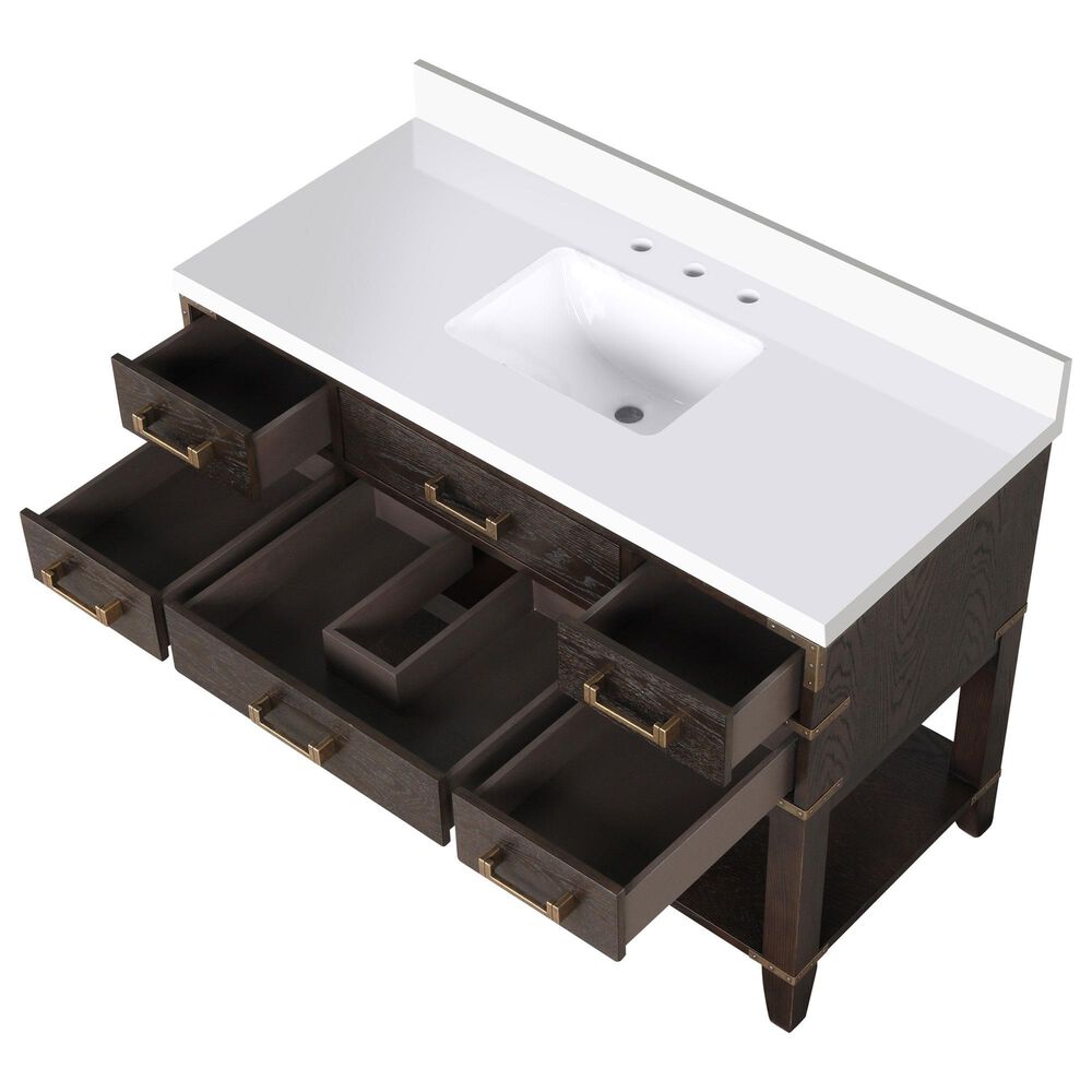 Lexora Home Norwalk 48&quot; Single Bathroom Vanity in Brown Oak with White Cultured Marble Top and Rectangular Sink, , large