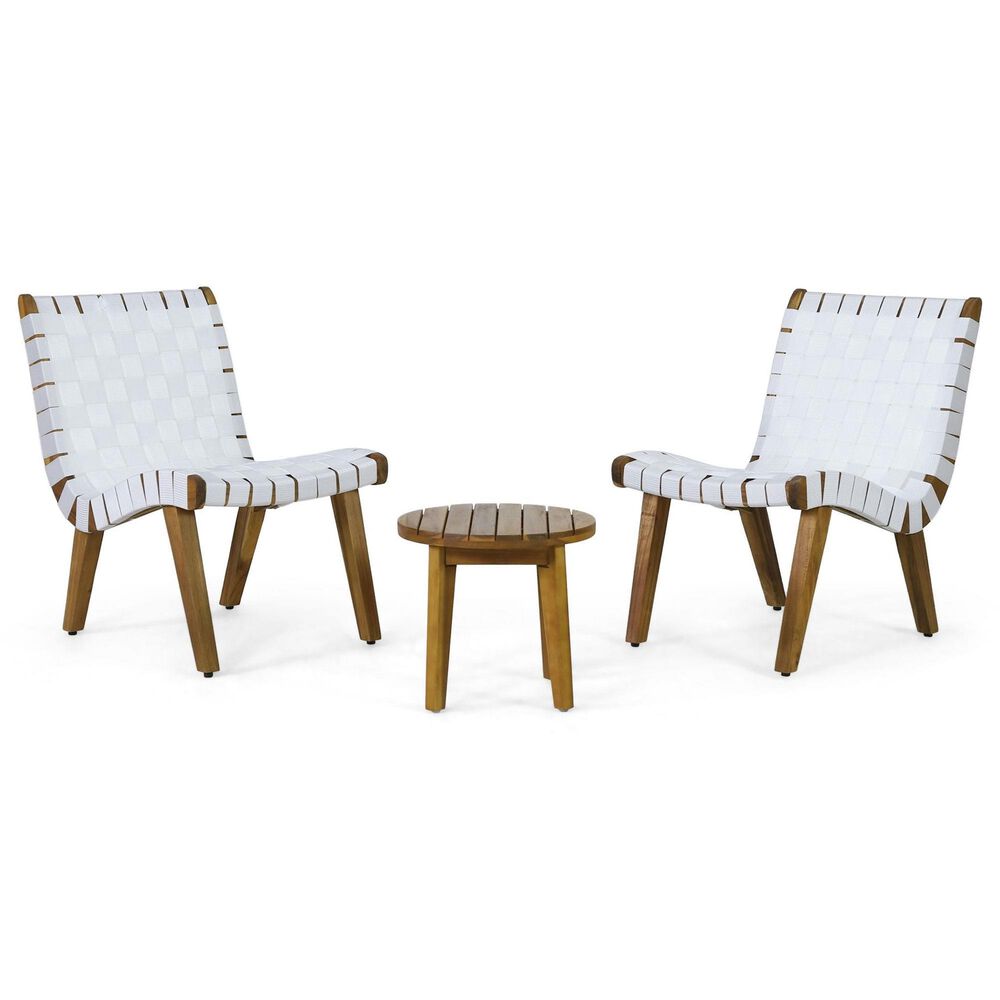 Hearth and Haven 3-Piece Outdoor Chat Set with Teak Slat-Top Side Table in White, , large