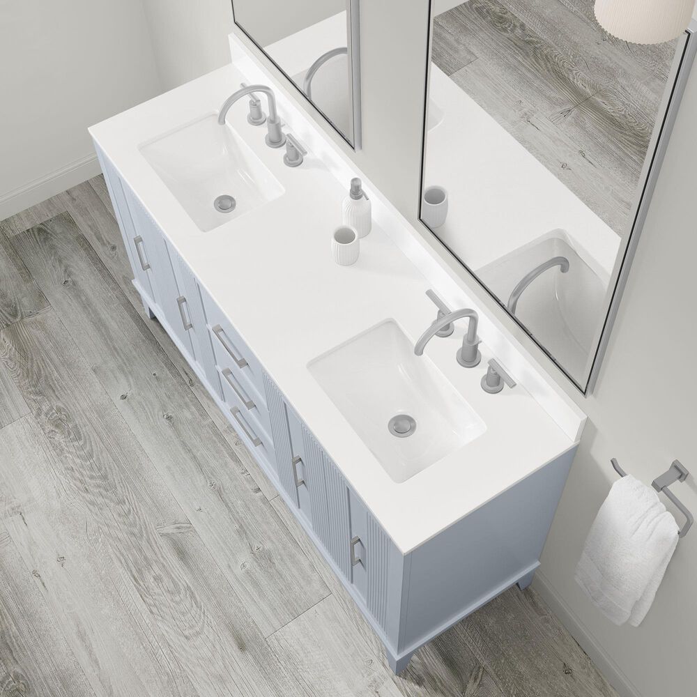 37B Fenwick 60" Double Bathroom Vanity in Soft Blue with Glossy White Composite Stone Top and Backsplash, , large