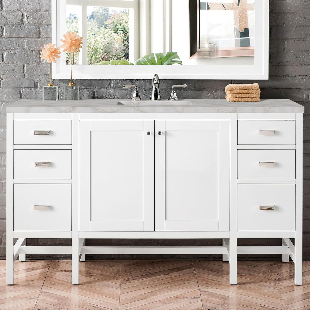 James Martin Vanities Addison 30&quot; Single Bathroom Vanity in Glossy White with 3 cm Victorian Silver Quartz Top and Rectangular Sink, , large