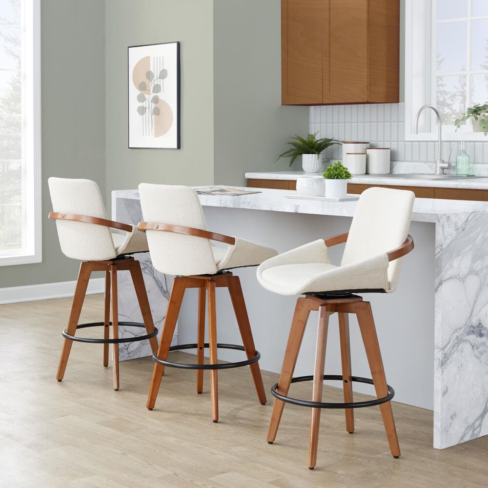 Lumisource Cosmo Swivel Counter Stool with Cream Cushion in Walnut and Black, , large