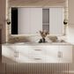 Lexora Home Geneva 72" Double Bathroom Vanity in Glossy White with 2 cm White Carrara Marble Top and Rectangular Sinks, , large