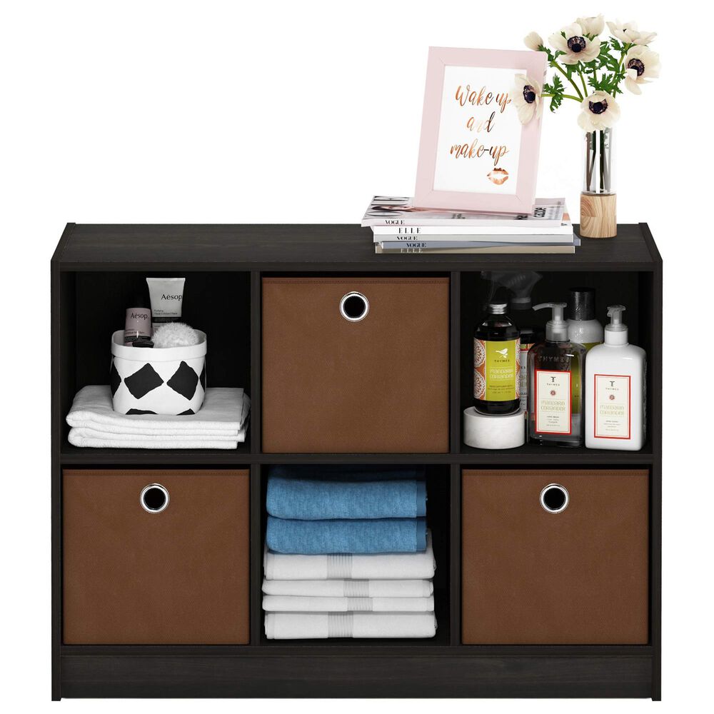 HOMLUX 6-Cube Bookshelf Bookcase with Storage Bins in Espresso, , large