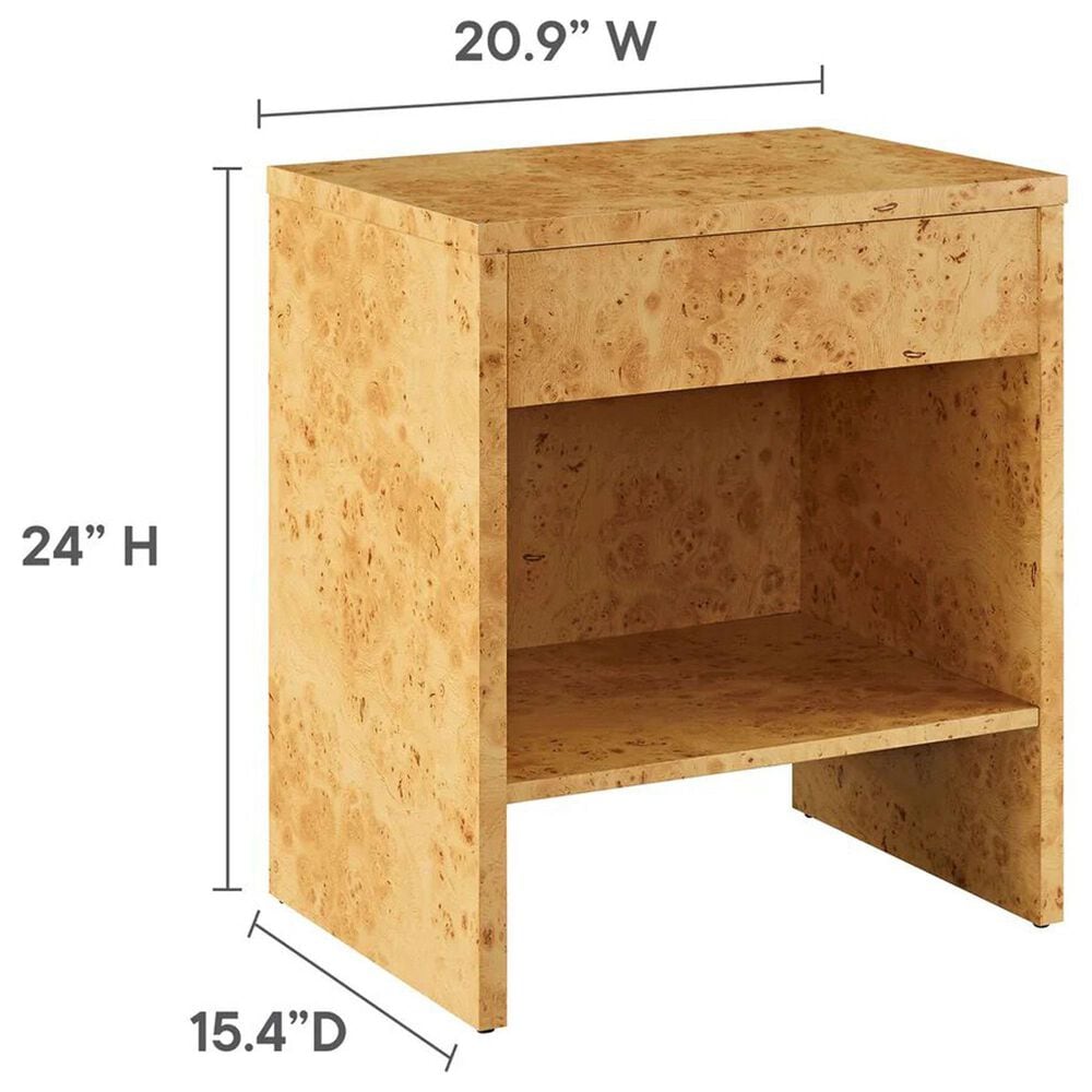 Modway Hudson 1 Drawer Burl Wood Nightstand With Shelf in Natural, , large