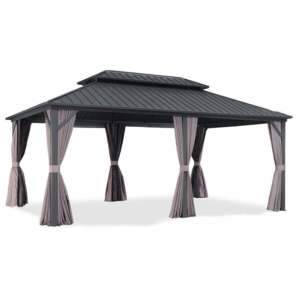 HOMLUX 12" x 18" Permanent Hardtop Gazebo with Double-Tier Roof in Gray, , large