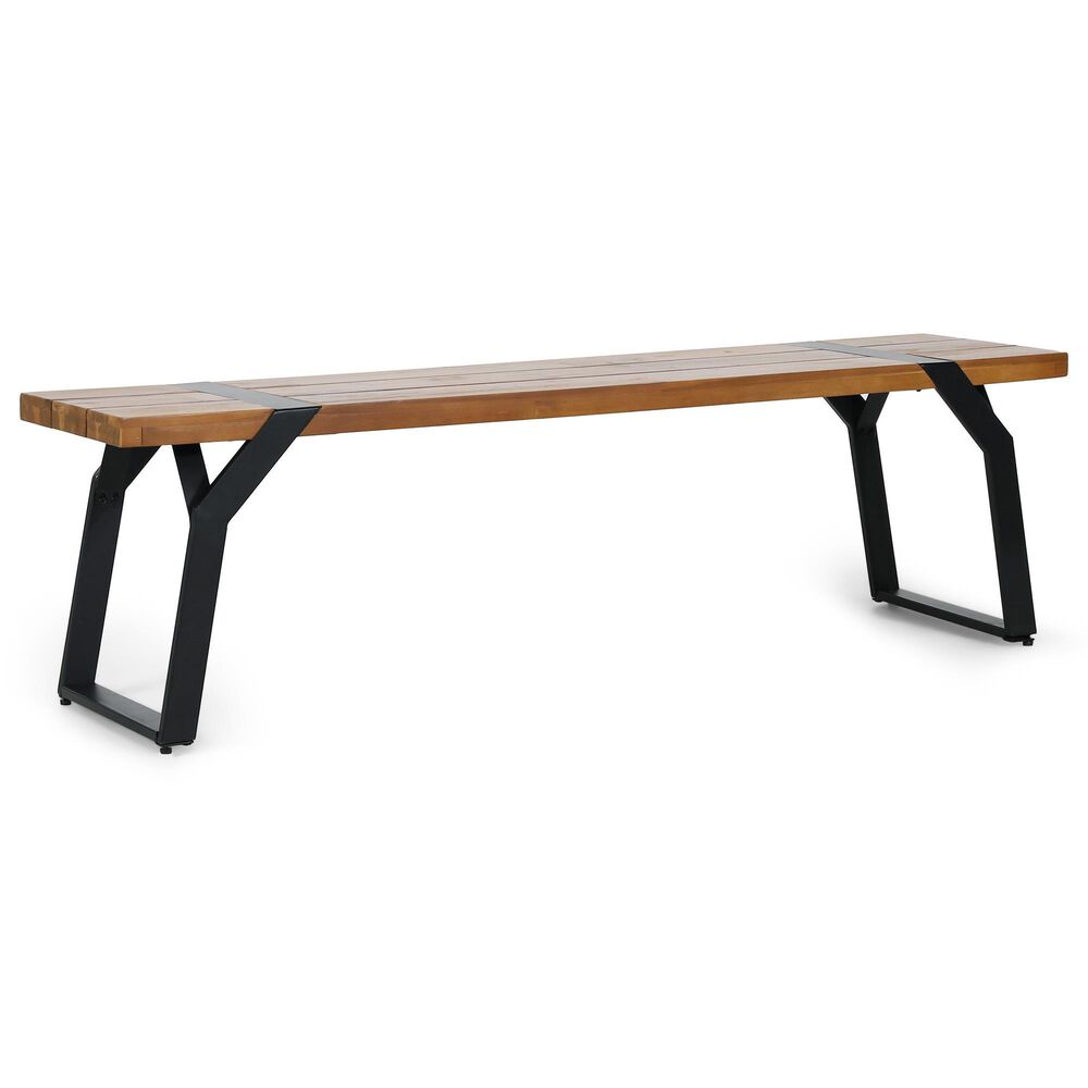 Noble House Varva Patio Dining Bench in Teak Brown and Black, , large
