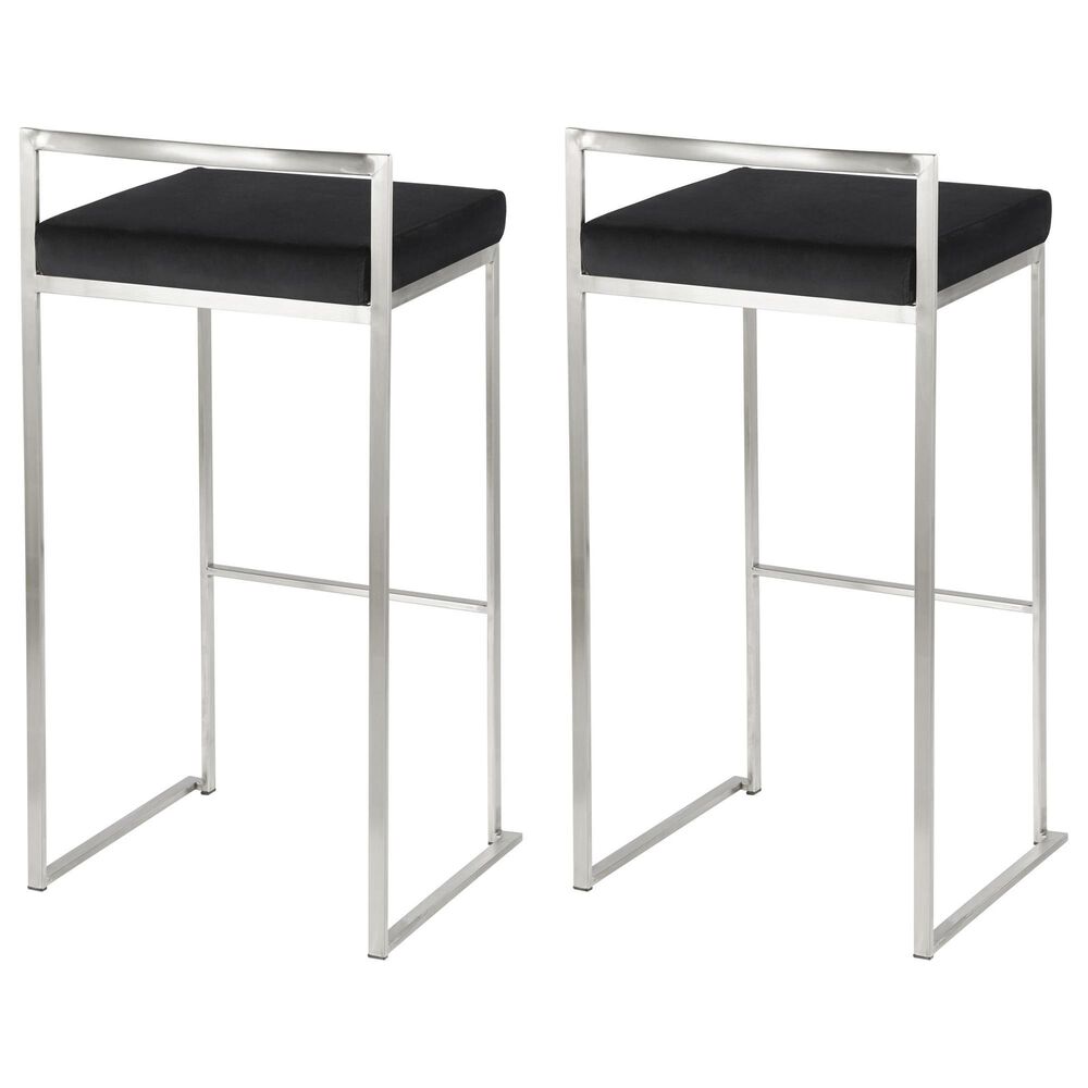 Lumisource Fuji Stackable Barstool with Black Velvet Cushion in Stainless Steel (Set of 2), , large