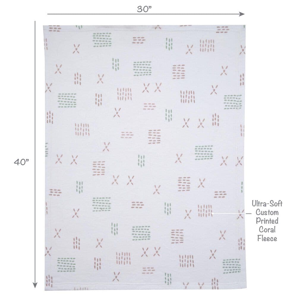 Lambs &amp; Ivy Farmyard Friends Baby Blanket in White, Taupe and Sage Green, , large