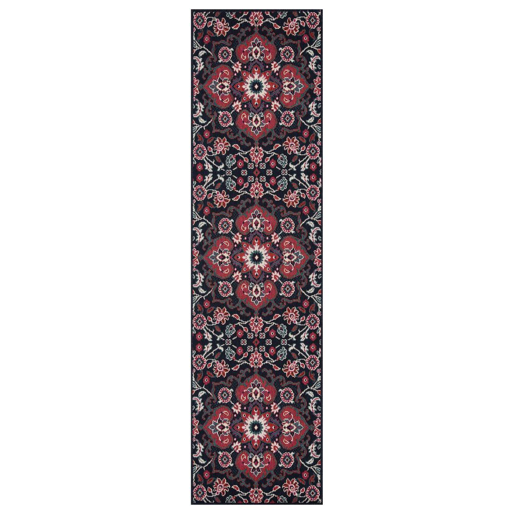 Kaleen Rugs Anther 2"2" x 7"10" Navy, Pink, Red, Teal and Ivory Indoor/Outdoor Runner, , large