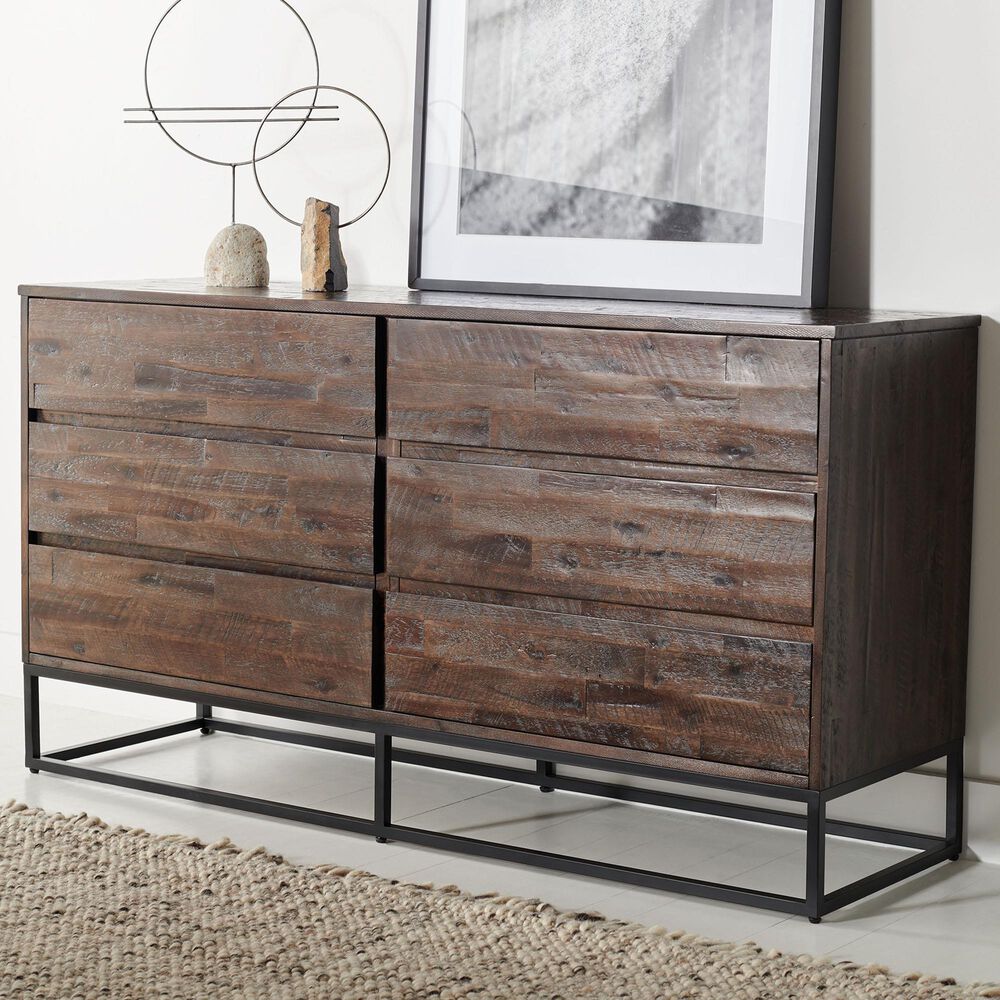 Safavieh Emmarose 6 Drawer Dresser in Chocolate Brown/Black, , large