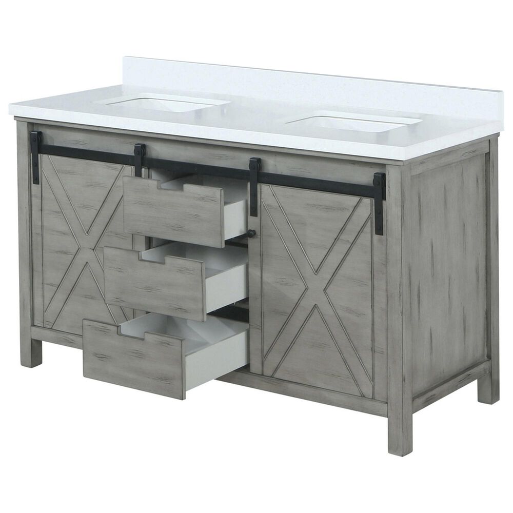 Lexora Home Marsyas 60&quot; Double Bathroom Vanity in Ash Grey with White Quartz Top and Rectangular Sinks, , large
