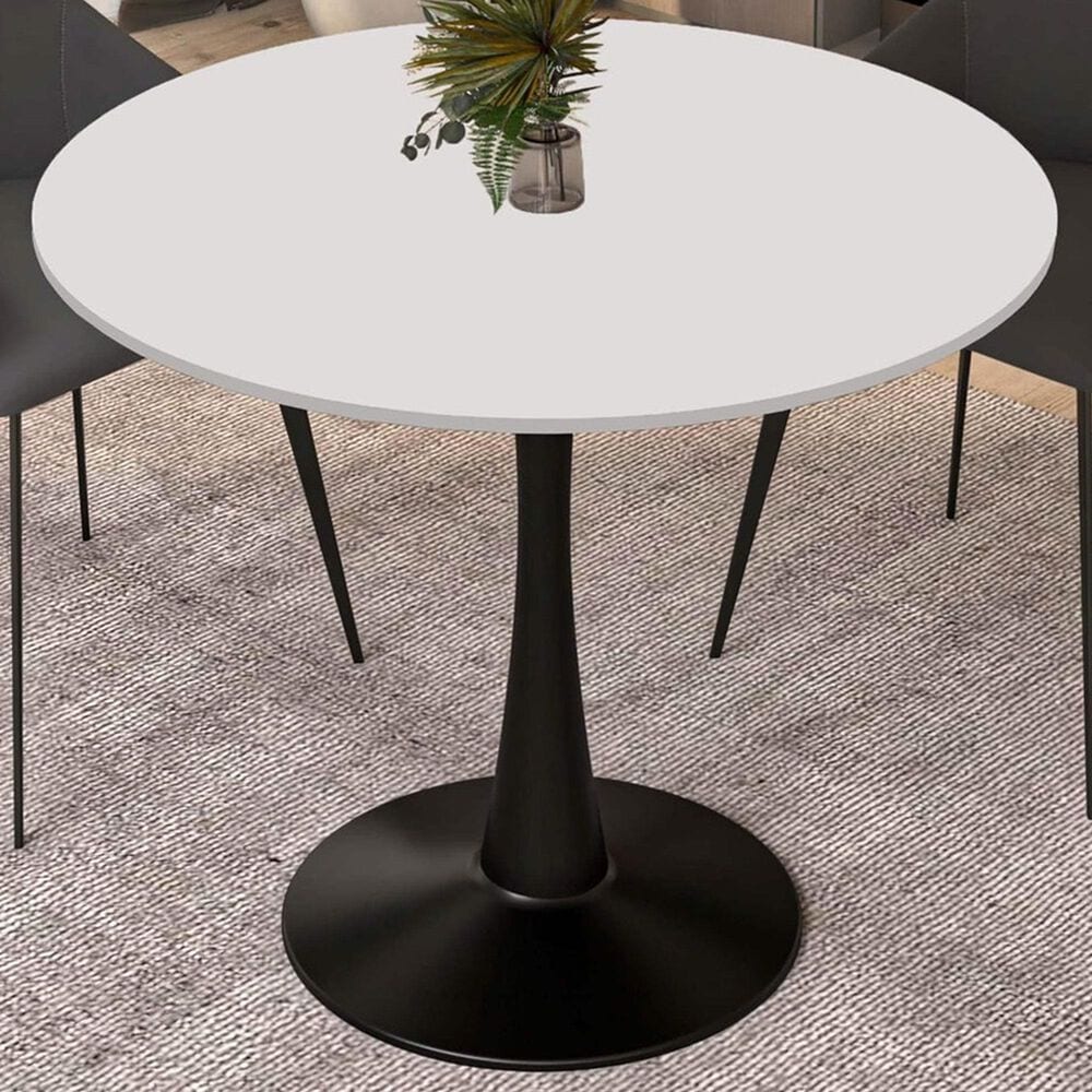 Leisuremod LeisureMod Bristol Mid-Century Modern Round Dining Table with Wood Top and Iron Pedestal Base with Gloss Finish for Kitchen and Dining Room, , large