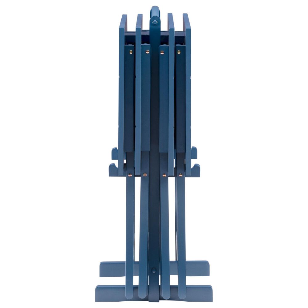Linon Home Decor Compass Folding TV Tray Table Set with Stand in Navy Blue (Set of 4), , large