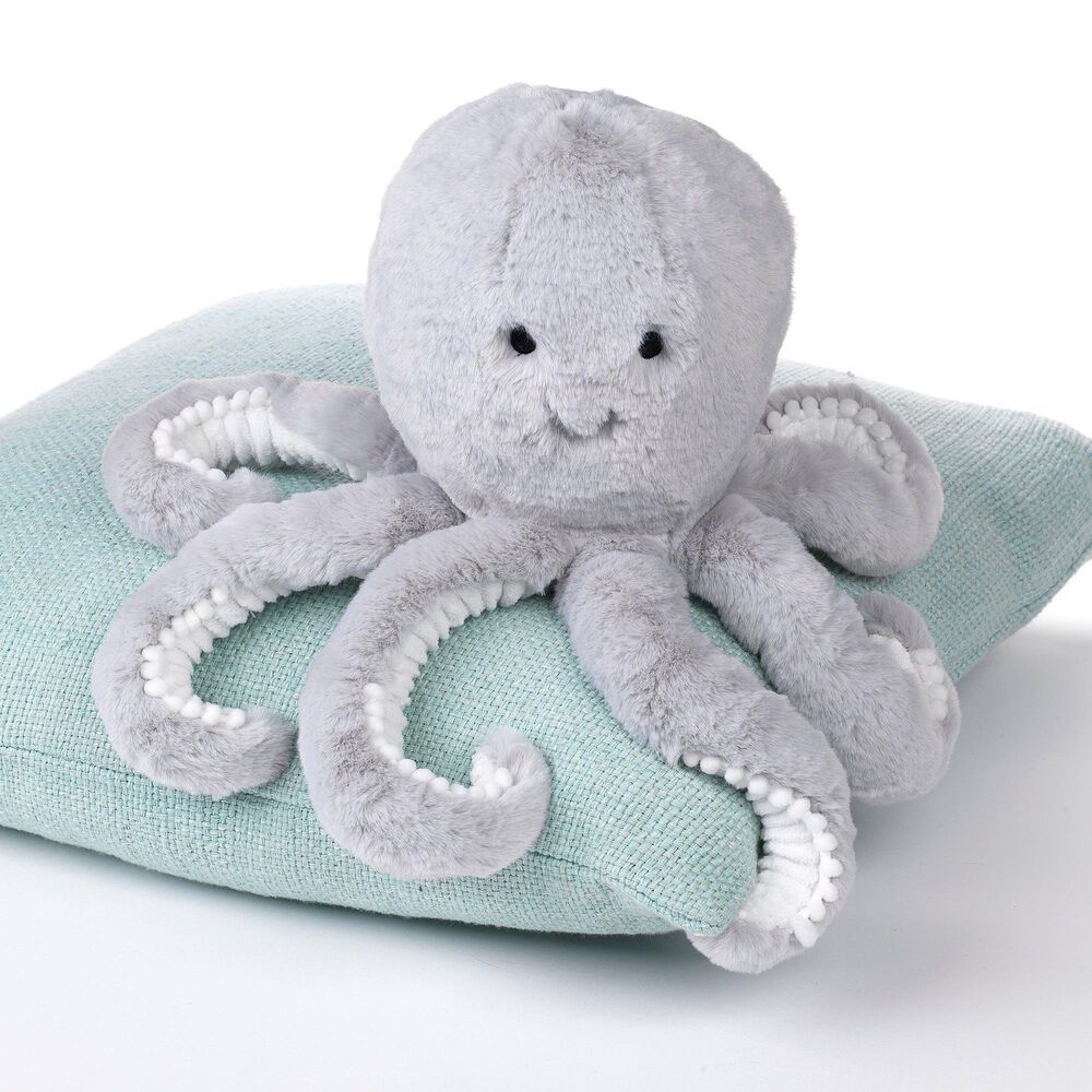 Lambs and Ivy Ocean Blue Plush Gray Octopus Stuffed Animal in Gray, , large